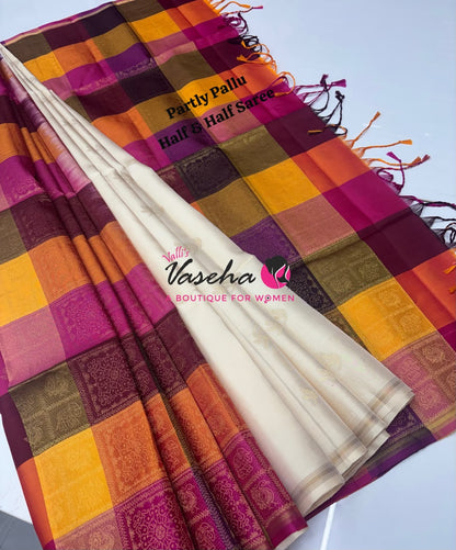 Pure Soft Silk Saree - Partly Pallu -  Half & Half Saree - VVPSS088