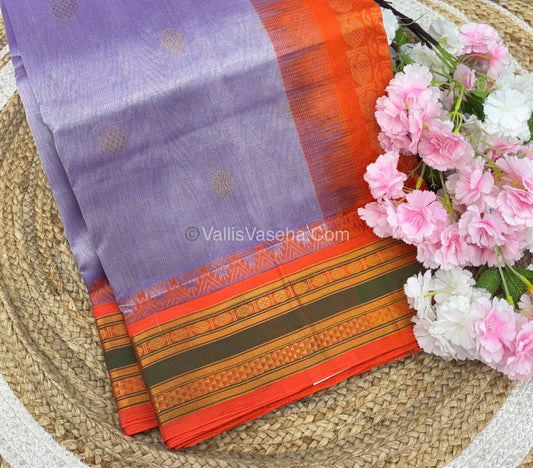 Pure Korvai Silk Cotton Saree - Lavender with Orange- VVKSC030