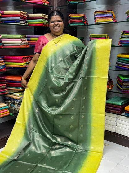 Bhagalpuri Silk - Vaira Voosi Lines -Green & Lemon Yellow Combo - VVBSV001