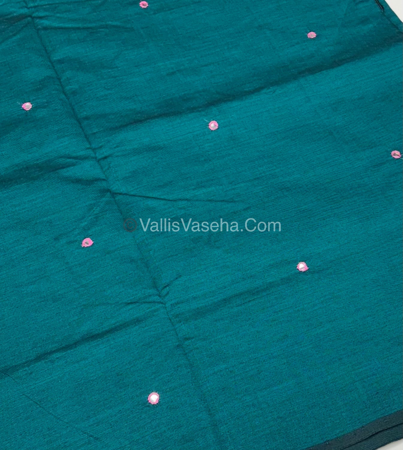 Poly Silk Mixed Cotton - Mirror Work Embroidery - Ramar Green with Pink - VVPCM001