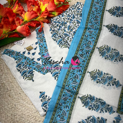 Ready Made | Anarkali |Salwar, Kameez & Duppatta(3pc)|Cotton |White & Blue - VVAS010