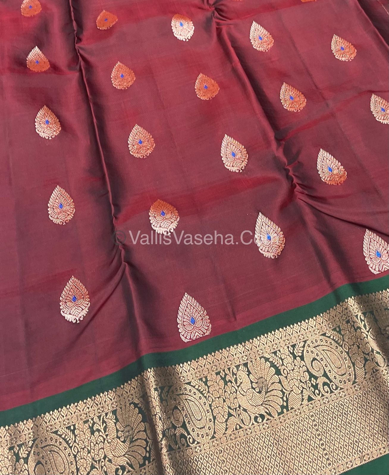 Half Mix - Pure Soft Silk Saree - Maroon & Green Shade - VVPSS031