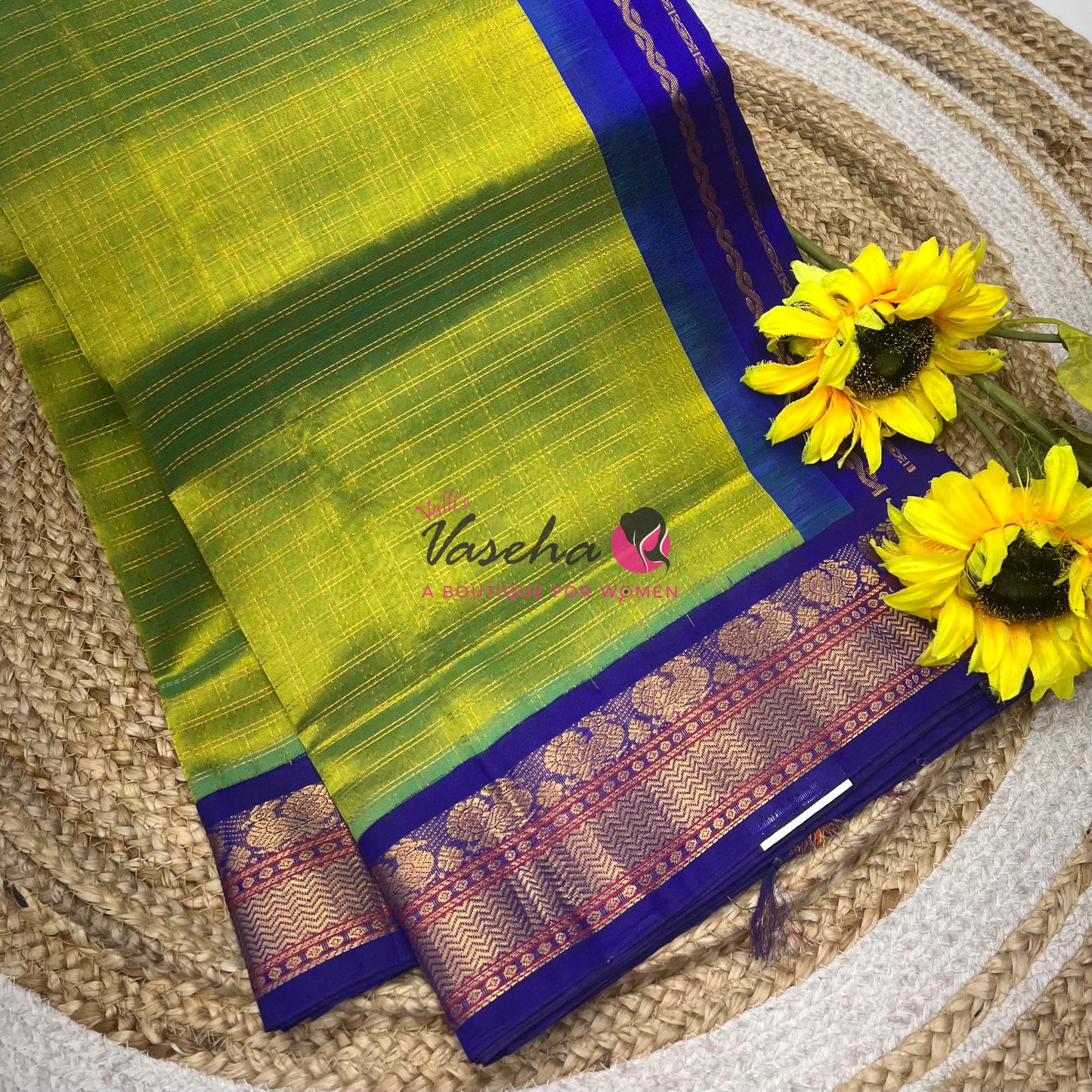Pure Korvai Silk Cotton - Green & Violetish Blue Combo - VVKSC010
