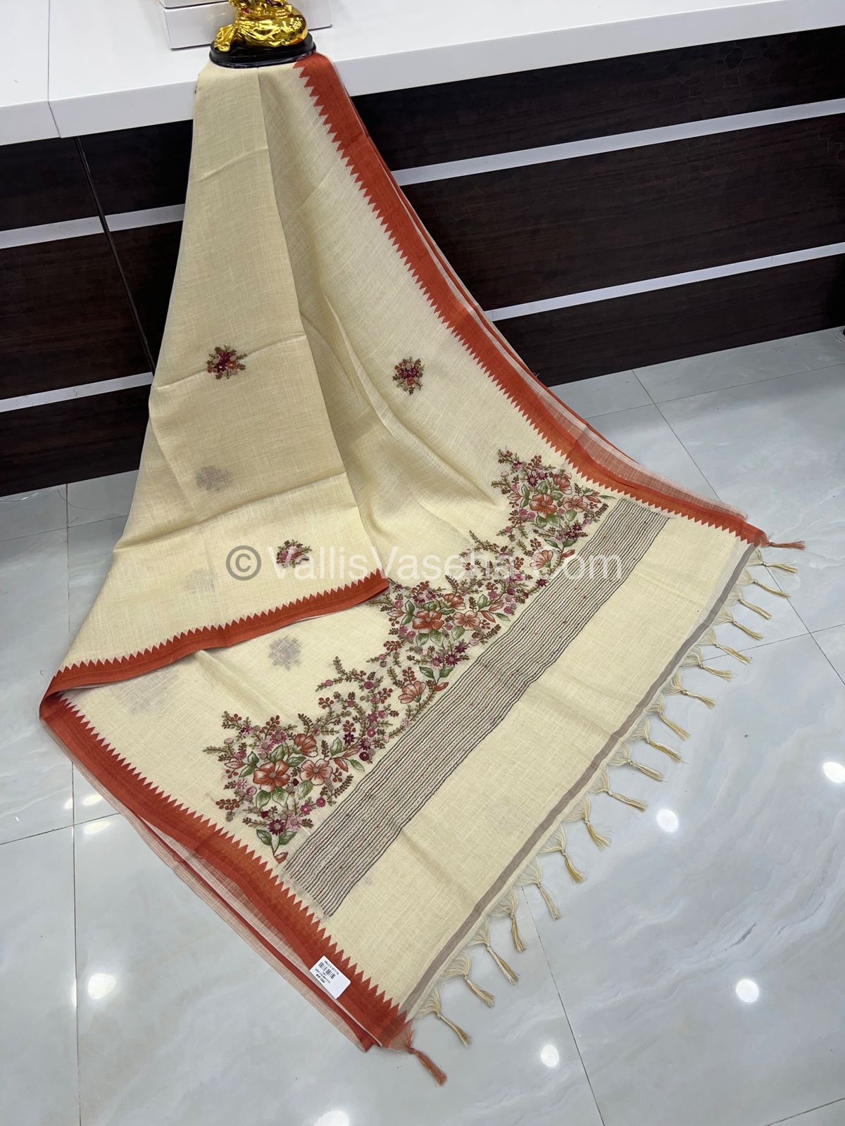 French Knot - Tissue Saree - Cream With Rust Orange Shade - VVLFN001