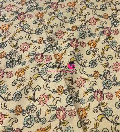 Linen Appliqué Work Saree - Lemon  Yellow Shade - VVLAS001