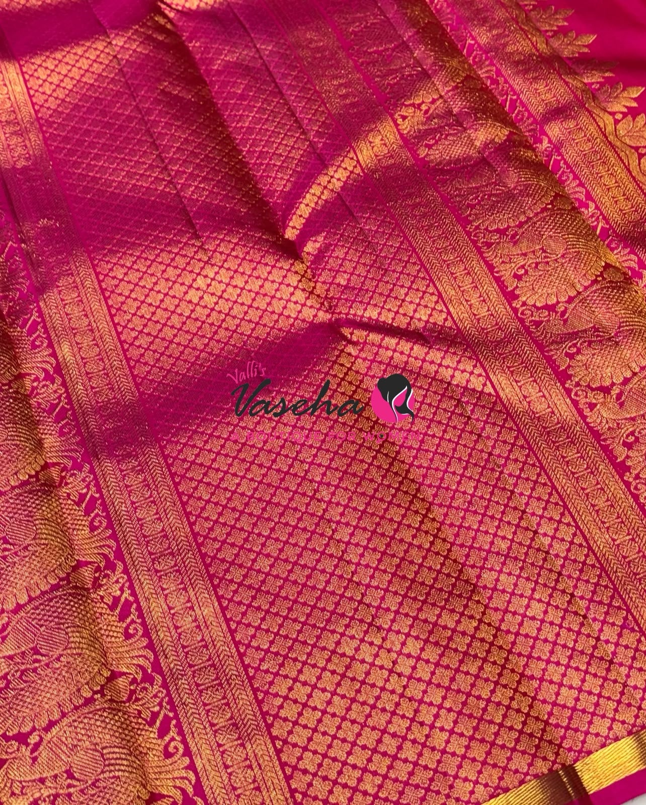 Pure Kanchipuram Silk Saree - Peacock Blue with Pink - VVPS077