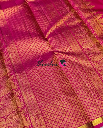 Pure Kanchipuram Silk Saree - Peacock Blue with Pink - VVPS077