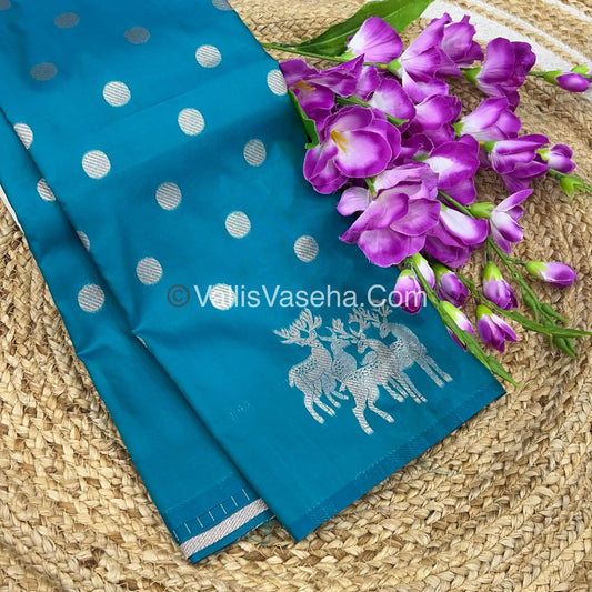 Semi Soft Silk - Deer Butta Border - Turquoise Blue Shade -VVSSS017