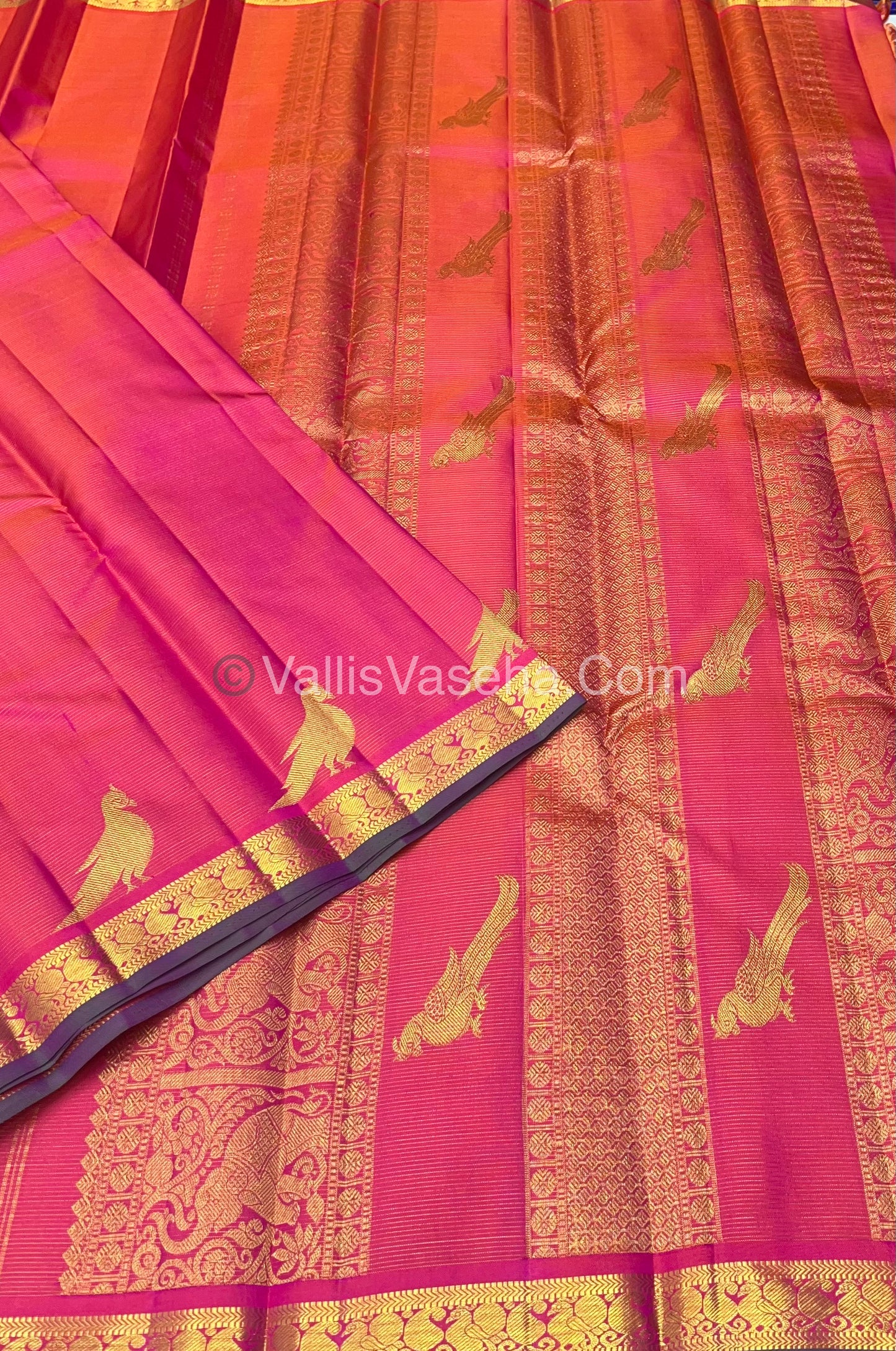 Pure Kanchipuram Silk Saree - Vaira Voosi design - Peachish Pink shade - VVPS022