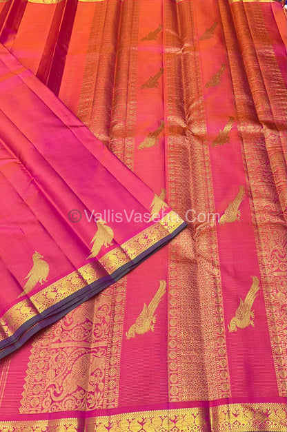 Pure Kanchipuram Silk Saree - Vaira Voosi design - Peachish Pink shade - VVPS022