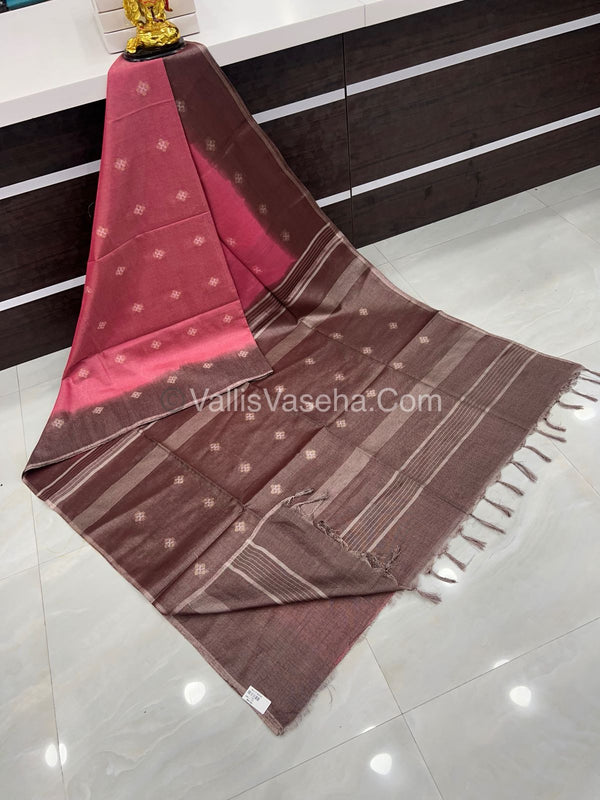Bhagalpuri Silk - Vaira Voosi Lines - Pink & Chocolate Brown Combo - VVBSV001