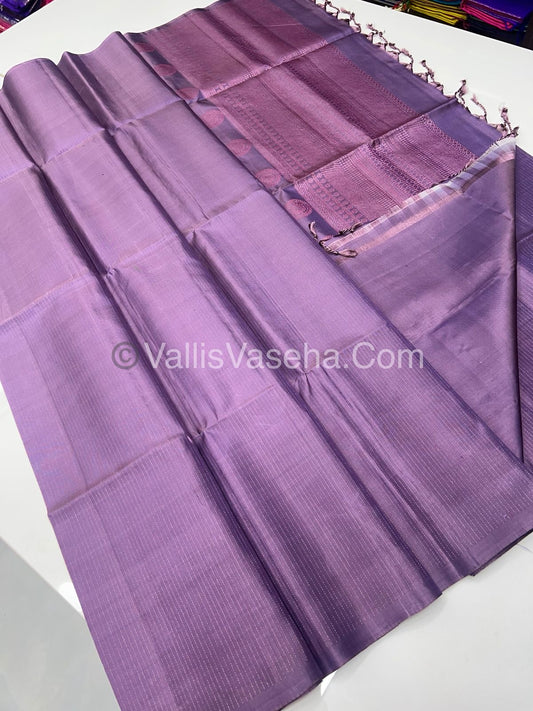 Pure Soft Silk Saree - Antique Zari - Border Less - Lavender - VVPSS037