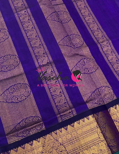 Pure Korvai Silk Cotton Saree - Chikku Green with  violetish purple - VVKSC019