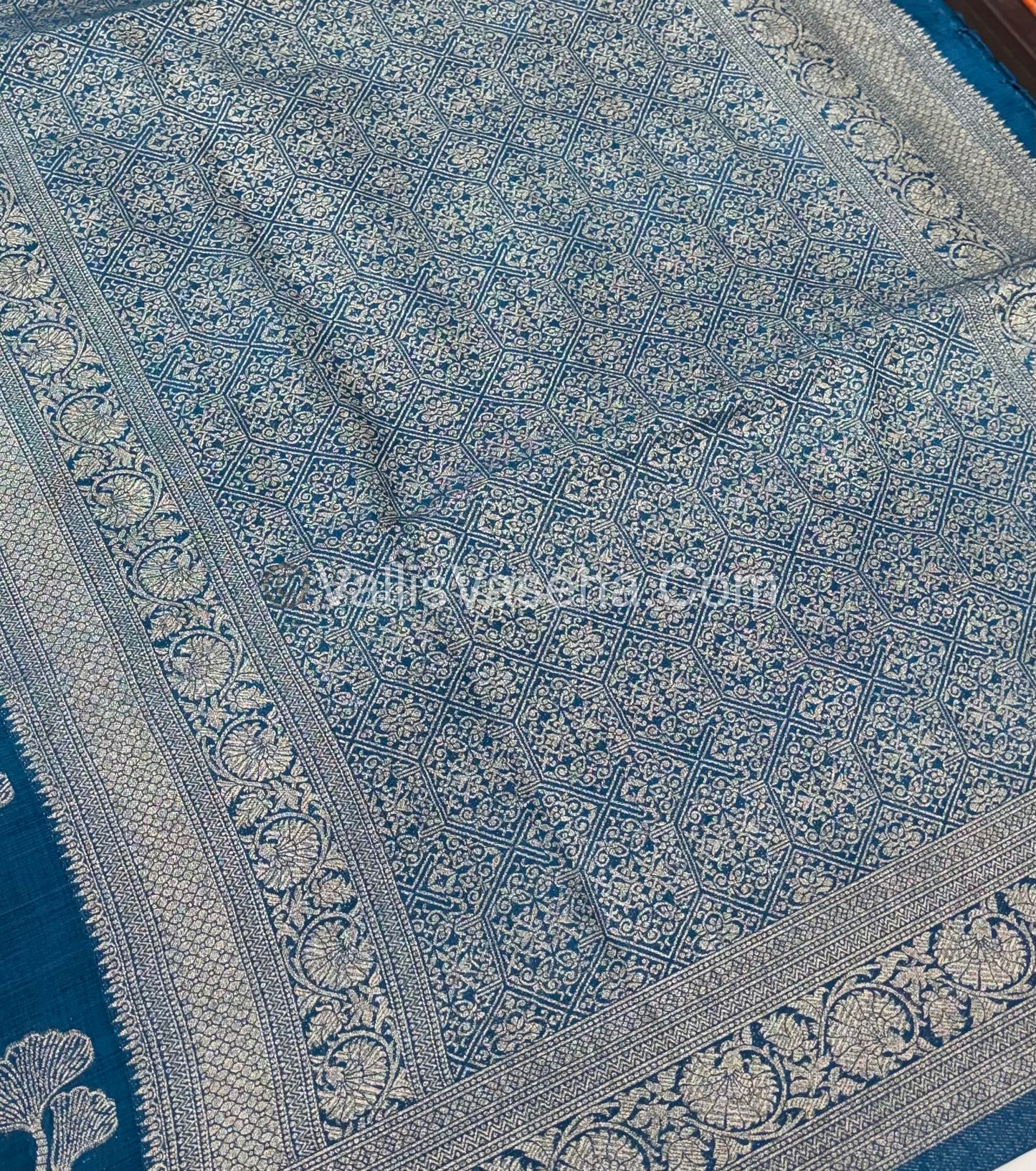 Banarasi - Heritage Silk - Semi Kathan Silk -Peacock Blue Shade - VVBHS010