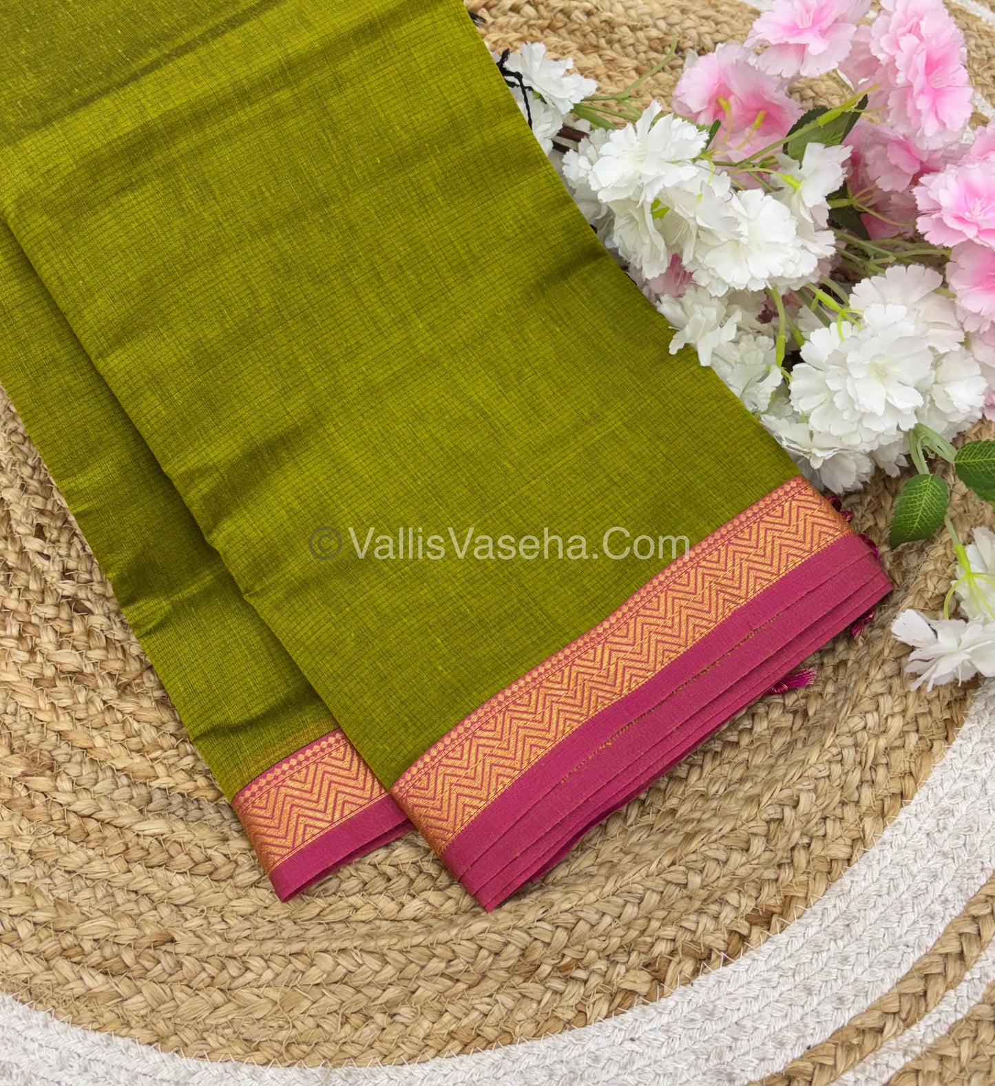 Fancy Mixed Cotton - Green With Pink Shade - VVFMC005
