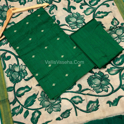 Unstitched Salwar Material -Raw Silk - Light Greenish Blue & Nizam Border Duppatta - VVUSM010