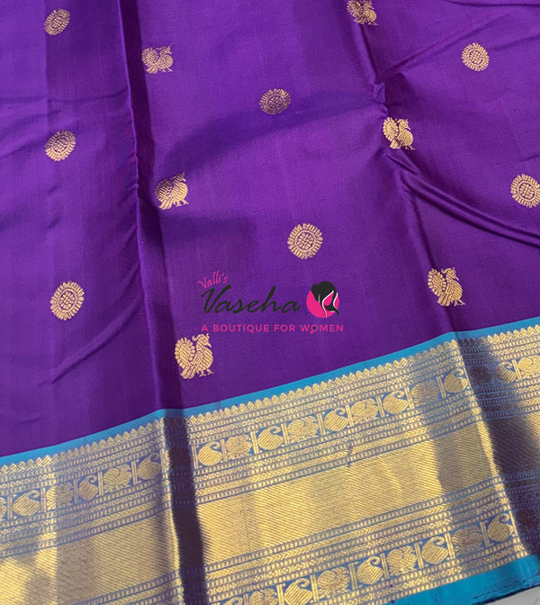 Pure Kanchipuram Silk Saree - Purple & Dual Tone Blue Shade  - VVPS067