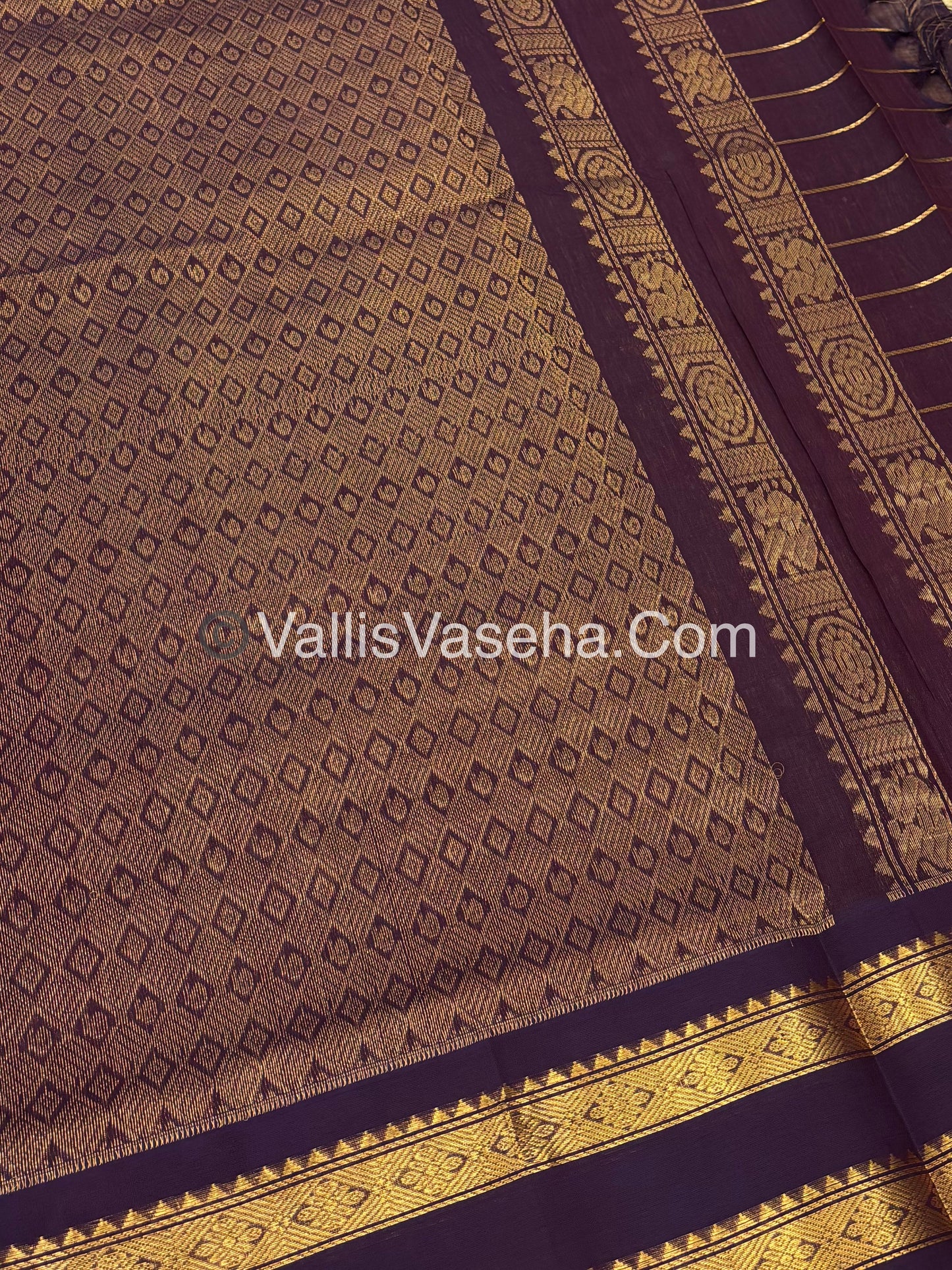 Pure Korvai Silk Cotton Saree - Cream and Wine Brown Shade - VVKSC020