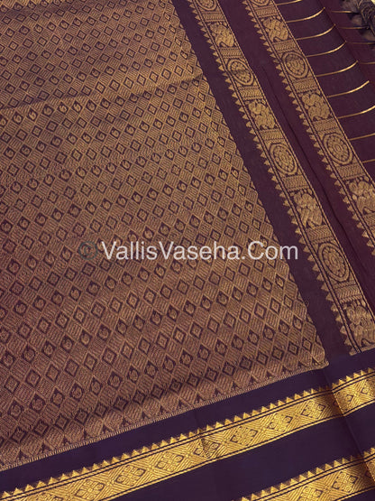 Pure Korvai Silk Cotton Saree - Cream and Wine Brown Shade - VVKSC020