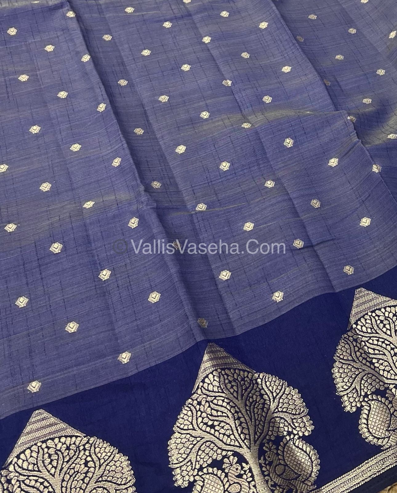 Semi Tussar Silk Saree - Navy Blue  Shade - VVSTS036