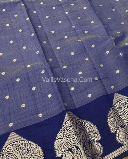 Semi Tussar Silk Saree - Navy Blue  Shade - VVSTS036