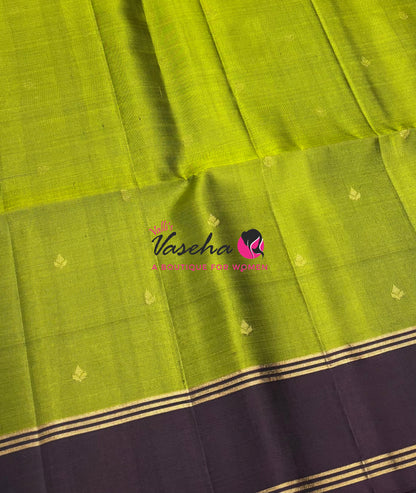 Pure Soft Silk Saree  - Green & Wine Brown Combo - VVPSS141