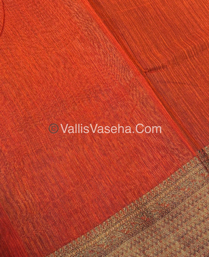 Bamboo Silk Saree - Coffee Brown With Orange Shade - VVBSS003