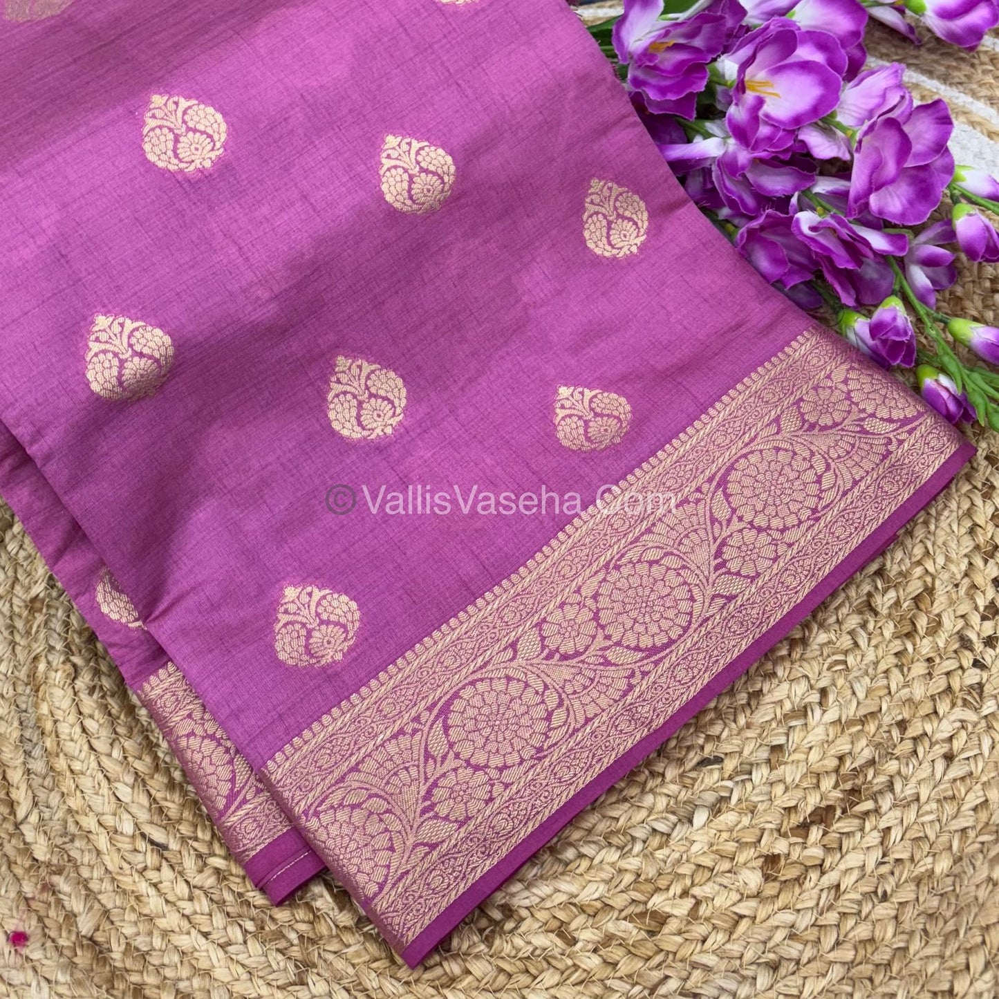Semi Tussar Silk - Grand Pallu  - Onion Pink Shade - VVSTS029