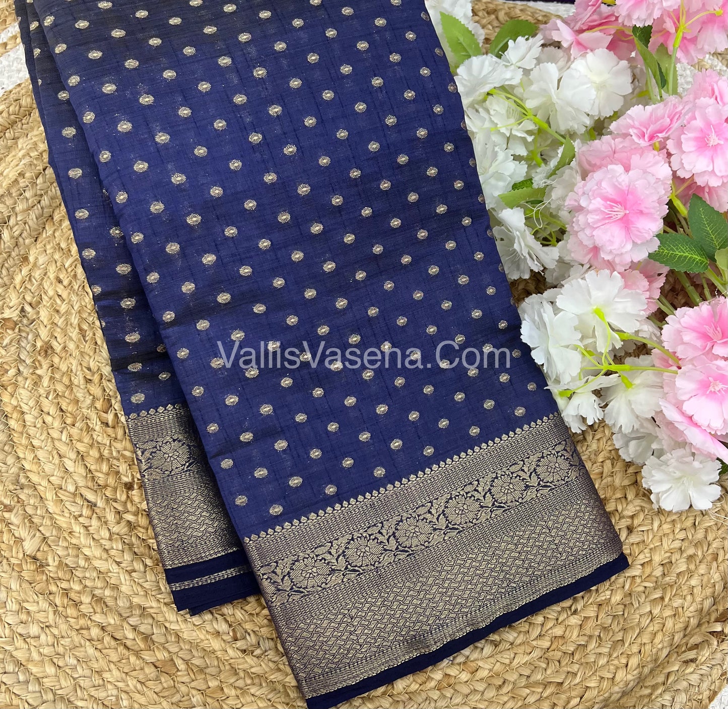 Semi Tussar Silk  Navy blue Shade  - VVSTS015