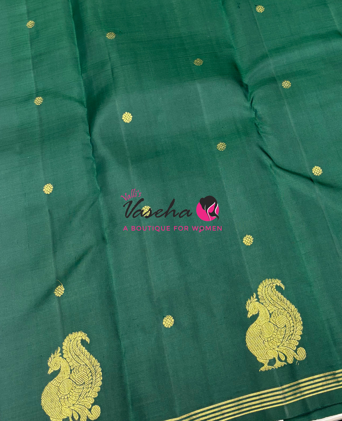 Pure Kanchipuram Silk Saree - Mayil Butta Border - Green Shade - VVPS006