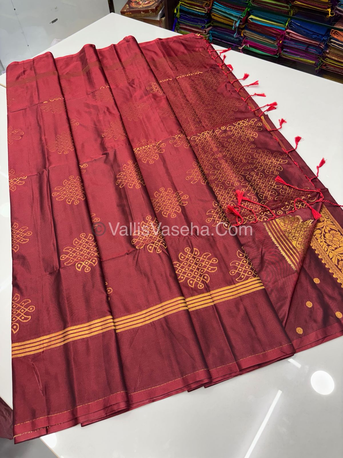 Semi Soft Silk - Kolam Design - Merun Shade - VVSSS029