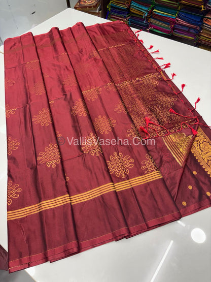 Semi Soft Silk - Kolam Design - Merun Shade - VVSSS029
