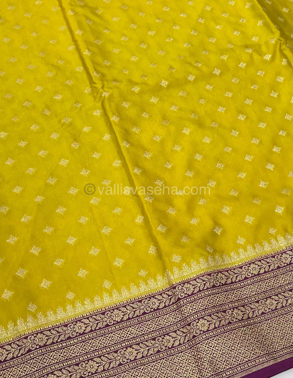 Banarasi - Premium Kathan Silk Saree - Yellow with Purple - VVPKS002