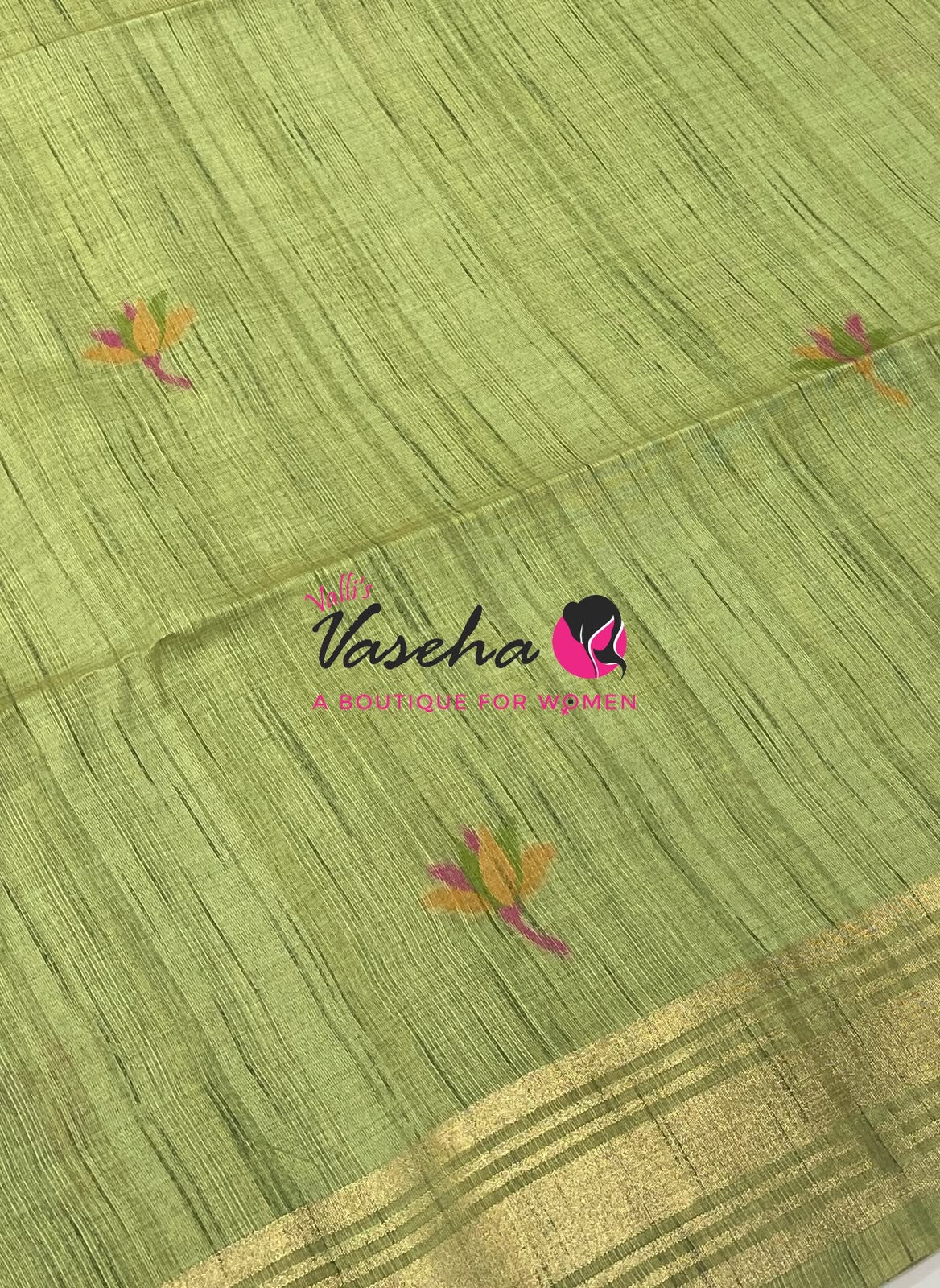 Muga Tissue Linen Saree - Green Shade - VVMLT002