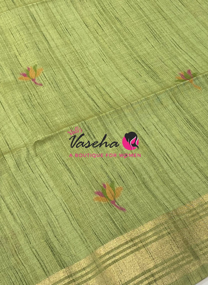 Muga Tissue Linen Saree - Green Shade - VVMLT002