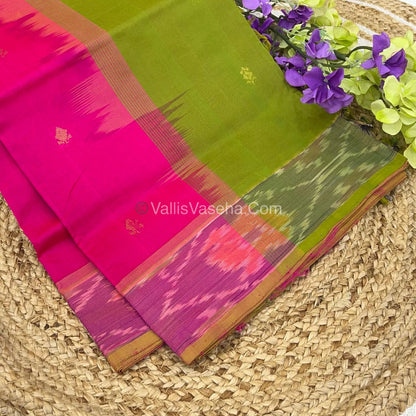 Semi Silk Cotton Saree -  Pink & Green   - VVSSC001