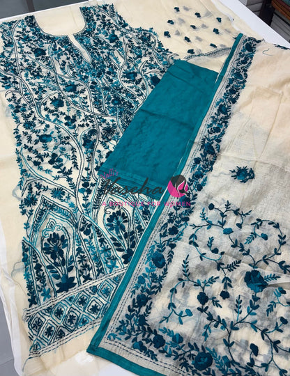 Unstitched Salwar Material | Semi Chanderi Cotton - VVUSM036