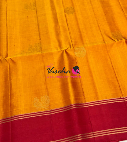 Pure Soft Silk Saree  - Mango Yellow & Red Combo - VVPSS136