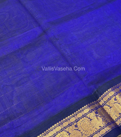 Pure Korvai Silk Cotton Saree - Light Lavender With Blue - VVKSC020