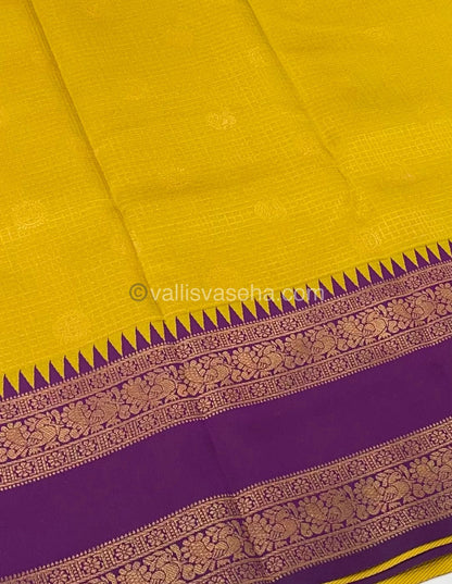 Kanchi Semi Silk - Yellow with Purple - Mayil & Chakkaram design - VVKSS001