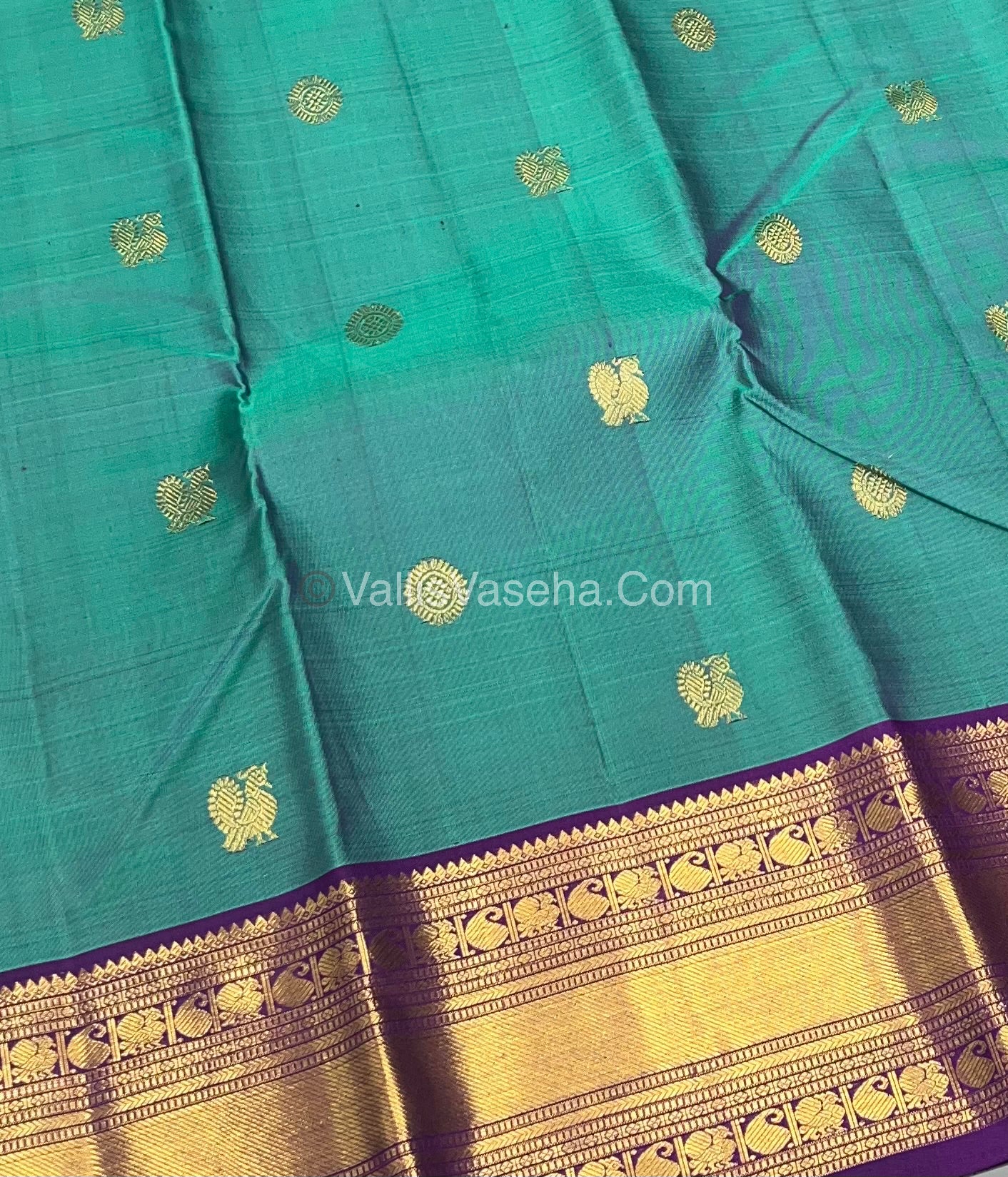 Pure Kanchipuram Silk Saree - Greyish Green & Purple Shade - VVPS014