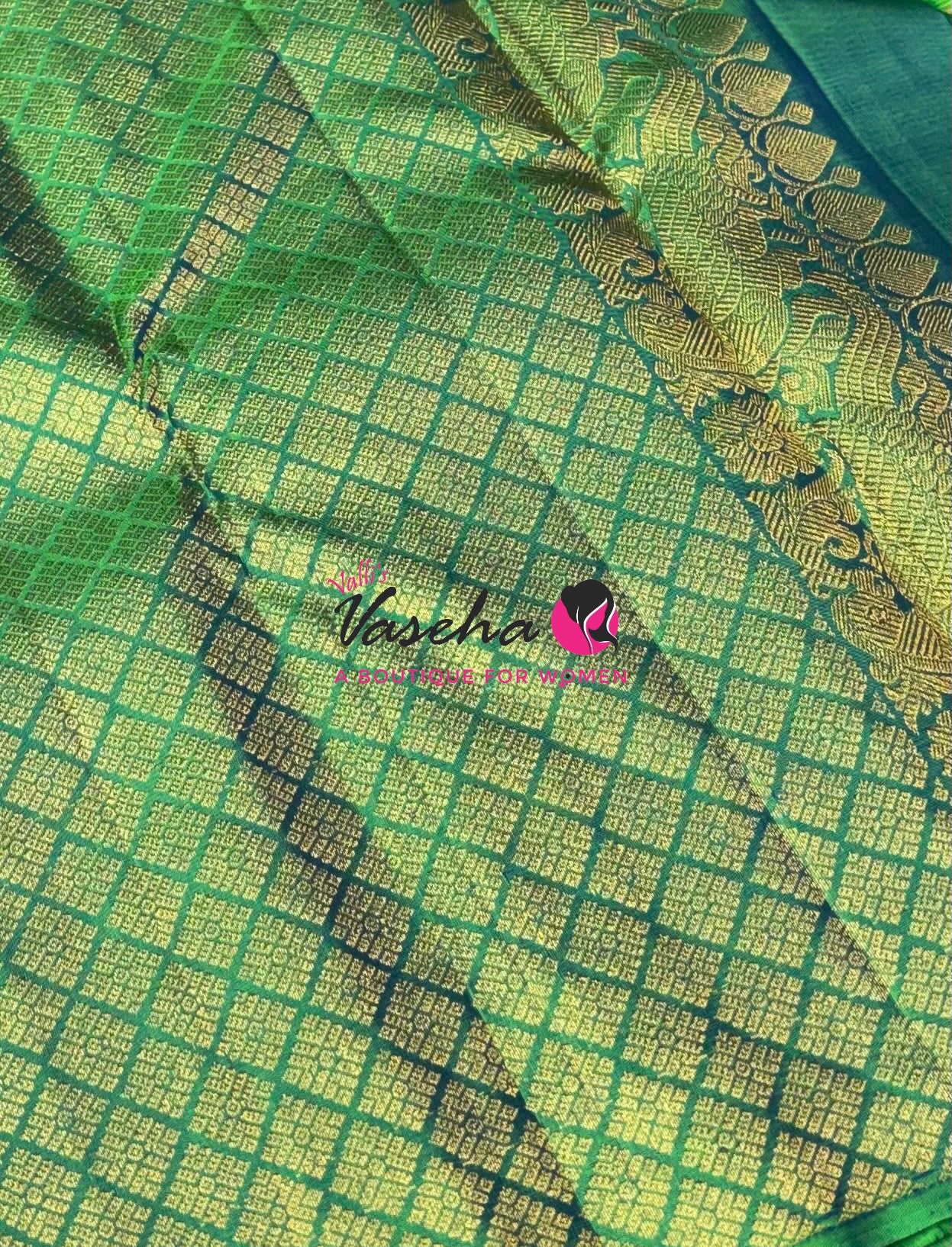 Pure Kanchipuram Silk Saree - Border Less  - Rexona Green Shade  - VVPS063