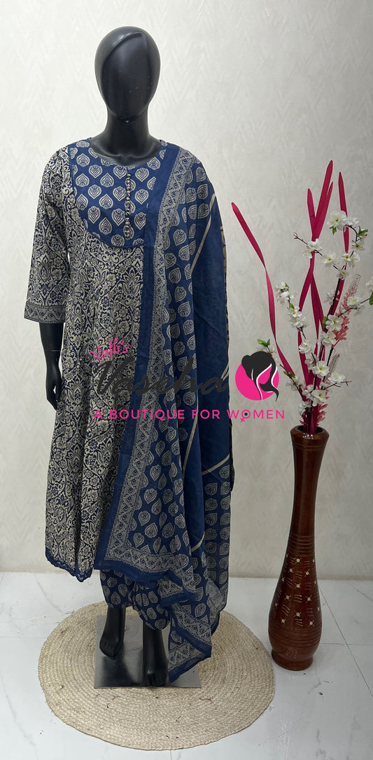 Ready Made | Anarkali Set  |Salwar, Kameez & Duppatta(3pc)|Cotton |VVRMS028