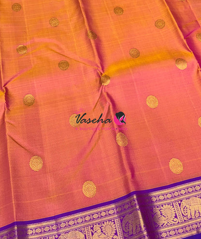 Pure Kanchipuram Silk Saree - Peach & Purple Combo - VVPS025