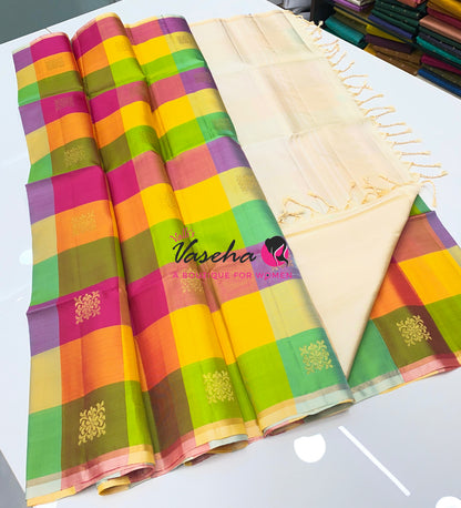 Pure Soft Silk Saree  - Pazhum Pazhamum Checks - VVPSS092