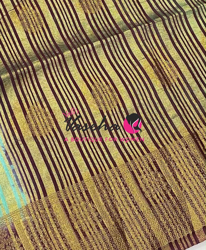 Semi Jute Silk Saree - Blue With Maroon Shade- VVSJS002