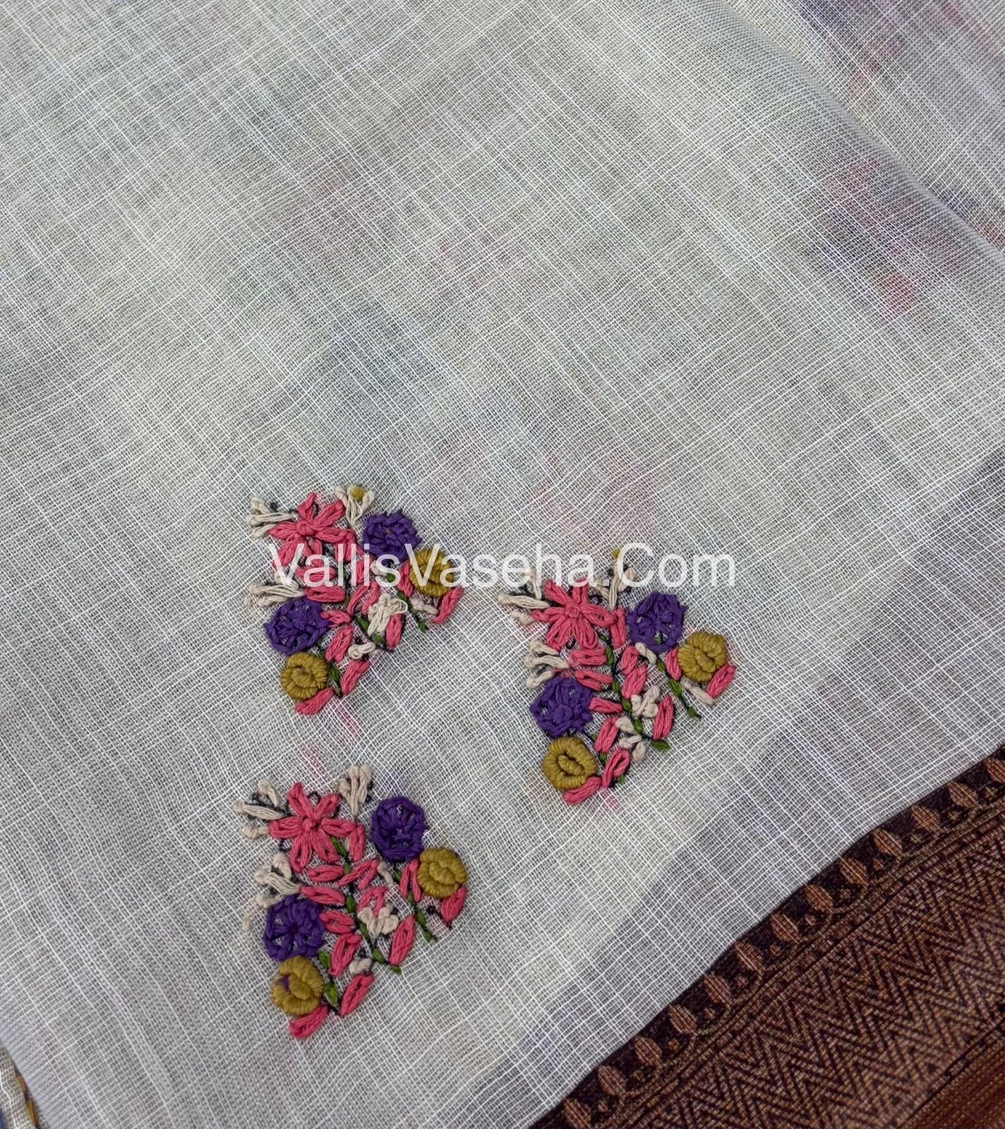 French Knot - Tissue Saree - Cream With Brown Shade - VVLFN005