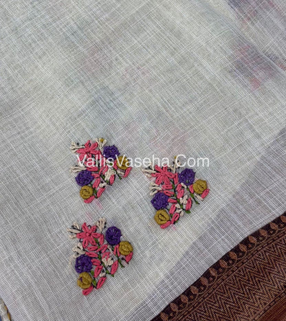 French Knot - Tissue Saree - Cream With Brown Shade - VVLFN005