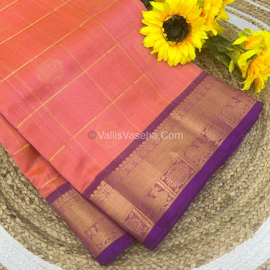 Pure Silk Cotton Saree - Mayil & Chakkaram Design - Light peach With Purple Shade- VVMC001