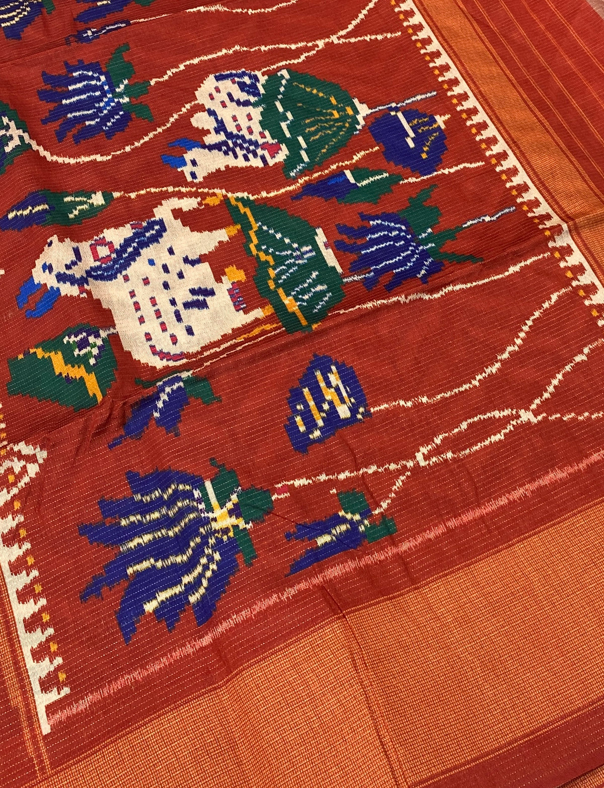 Art Tussar / Art Silk - Black & Maroonish Orange Shade - VVATS006